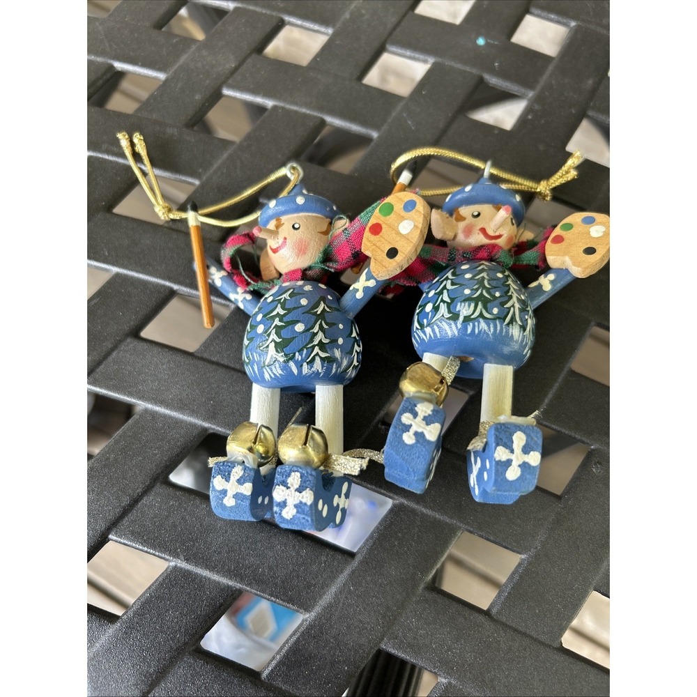 Vintage Set 2 Wooden Pinocchio Christmas Ornamentsโ